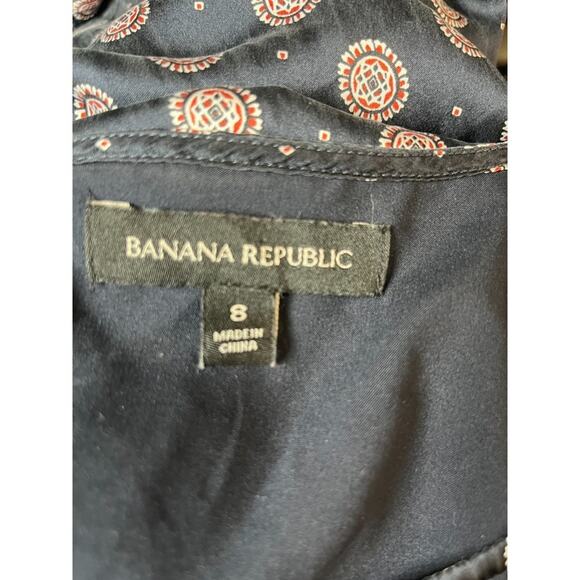 Banana Republic SILK Foulard Ruffle Blue Dress Long Sleeve Gold Stud Buttons 8 - Picture 5 of 14